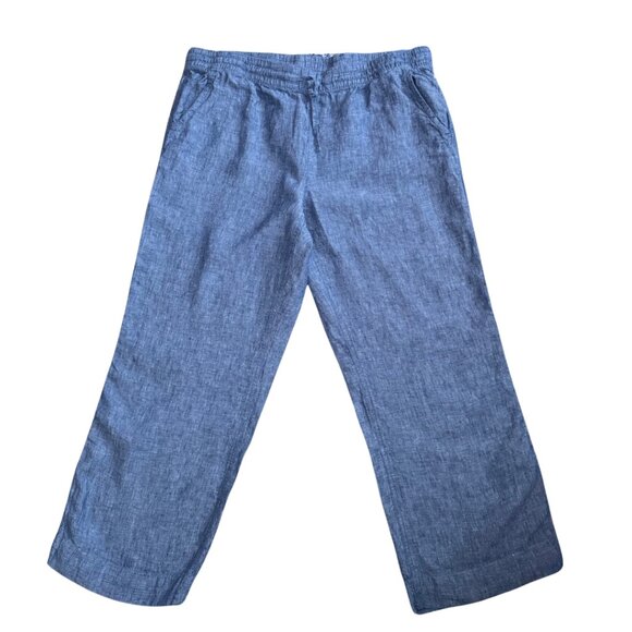 L.L. Bean Pull On Pants Chambray Blue Elastic Waist Draw String Wide Leg Size 18 - Picture 4 of 4